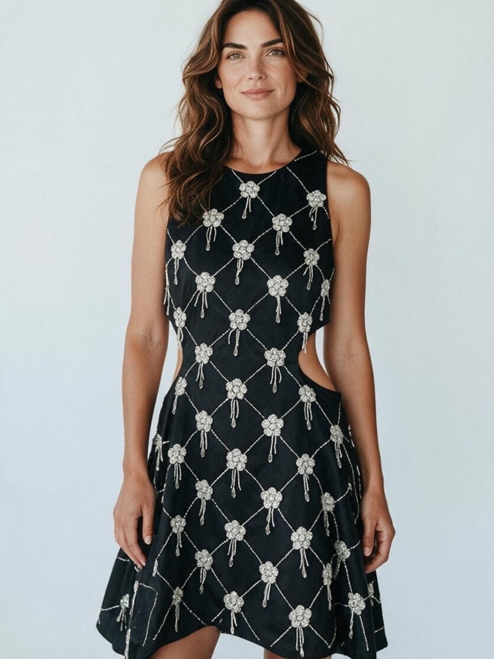 Black Embellished Cutout A-Line Dress - Brand